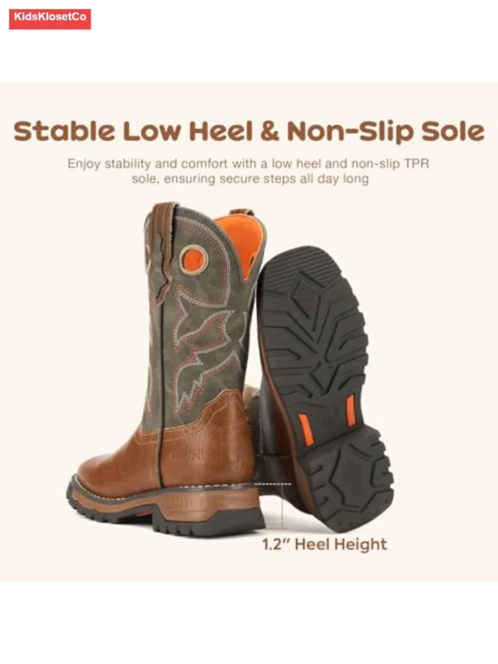 Kids Square Toe Cowboy Boots Comfortable Mid Calf Riding Shoes with Non-slip